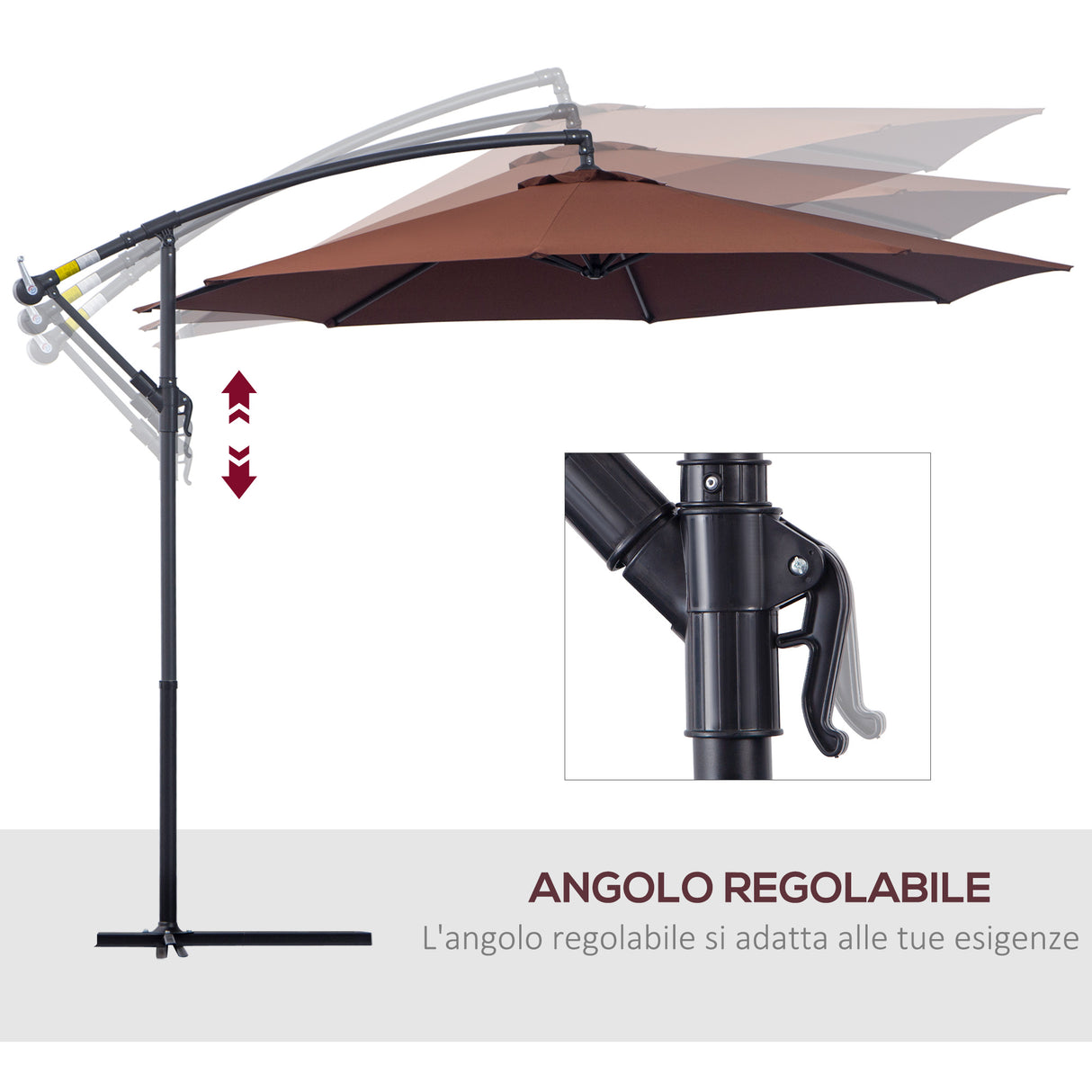 easycomfort easycomfort ombrellone parasole decentrato da giardino con angolo inclinabile in metallo e poliestere caffe 3 2.6m