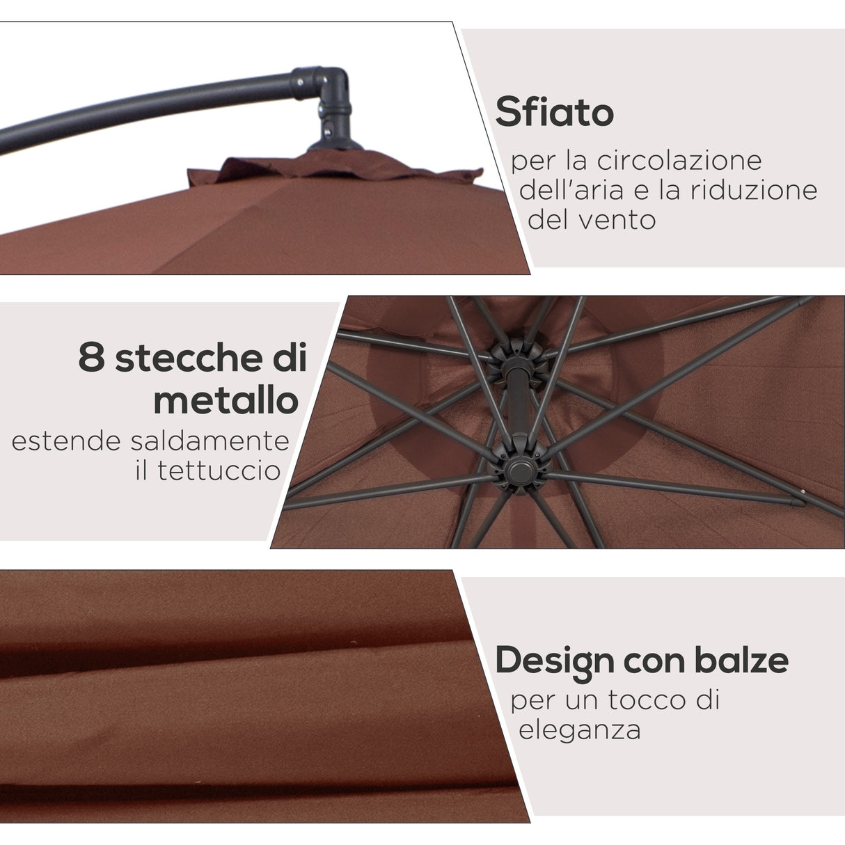 easycomfort easycomfort ombrellone parasole decentrato da giardino con angolo inclinabile in metallo e poliestere caffe 3 2.6m