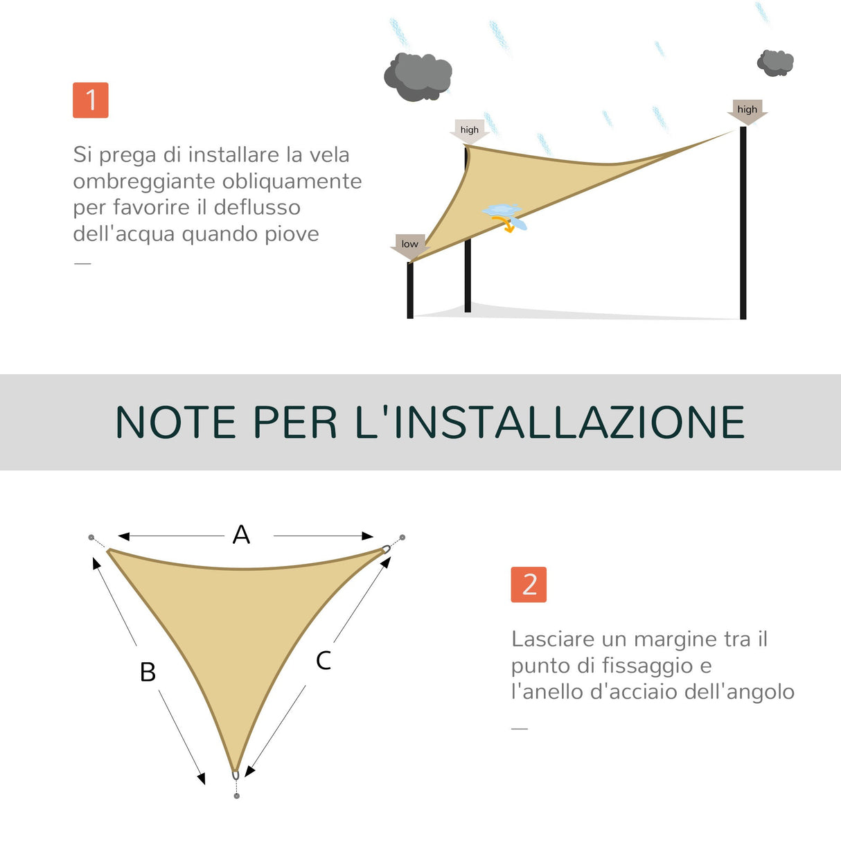 easycomfort easycomfort tenda da sole triangolare in hdpe sabbia 3x3x3m