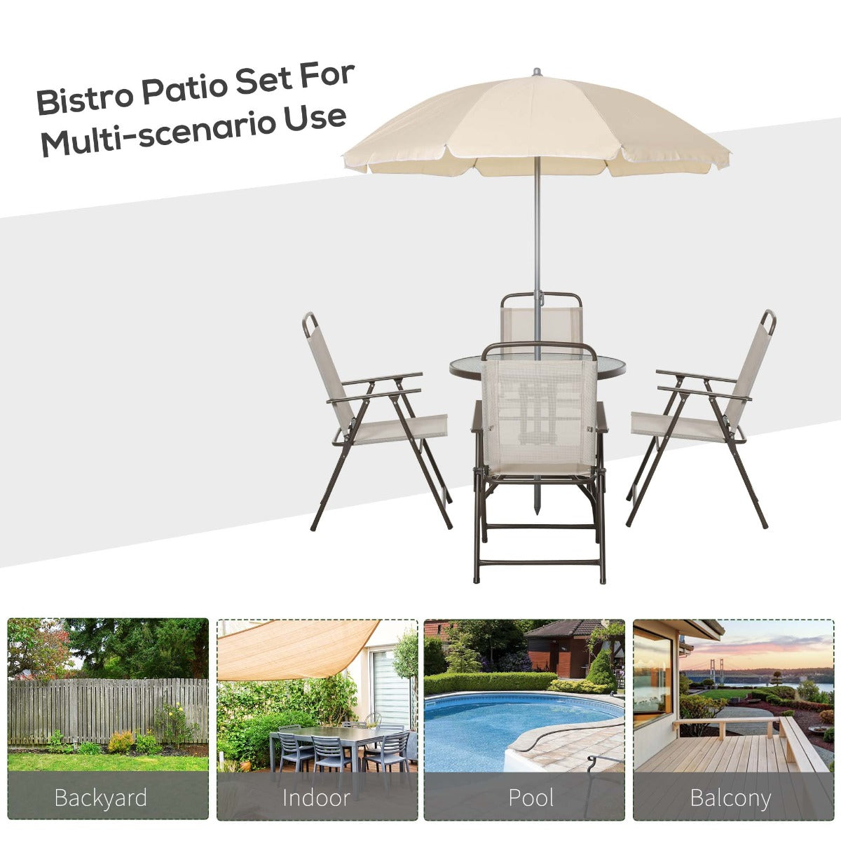 easycomfort easycomfort 6 pz set mobili da giardino in tubi dacciaio tavolo da giardino con sedie e ombrellone crema