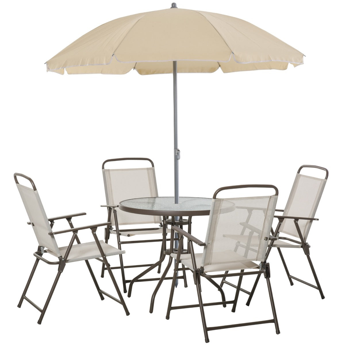 easycomfort easycomfort 6 pz set mobili da giardino in tubi dacciaio tavolo da giardino con sedie e ombrellone crema