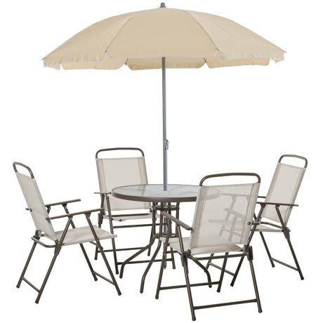 easycomfort easycomfort 6 pz set mobili da giardino in tubi dacciaio tavolo da giardino con sedie e ombrellone crema