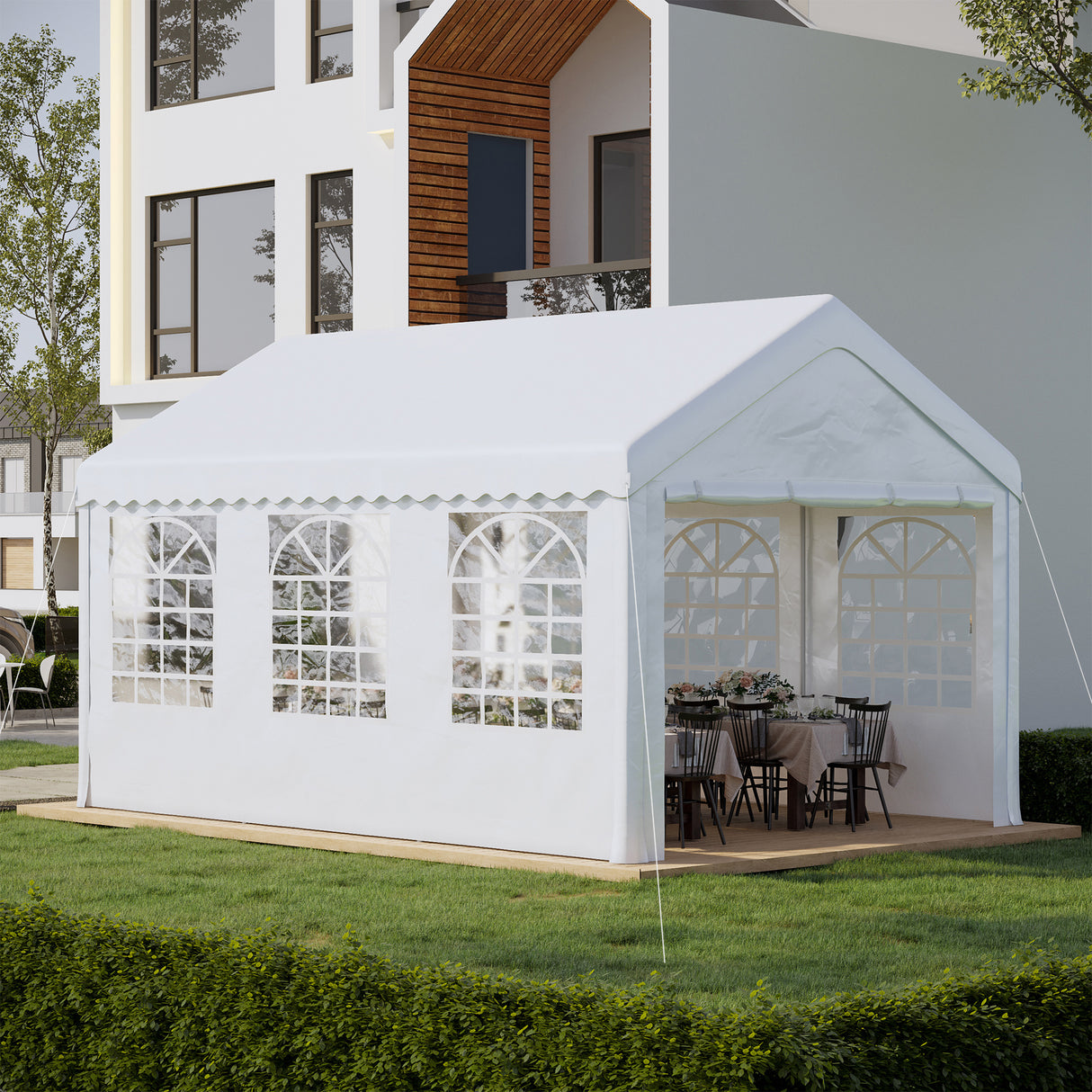 easycomfort easycomfort tendone per feste 6x4m con pareti rimovibili porte e 6 finestre bianco