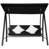 easycomfort easycomfort dondolo 3 posti in rattan e ferro con cuscini e tettuccio parasole nero
