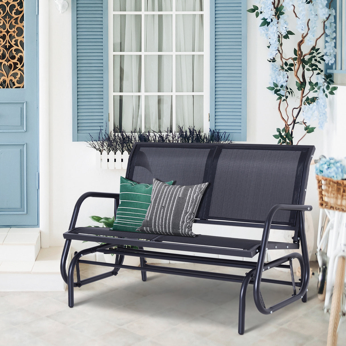 easycomfort easycomfort panchina a dondolo biposto in metallo nero 123x70x87cm