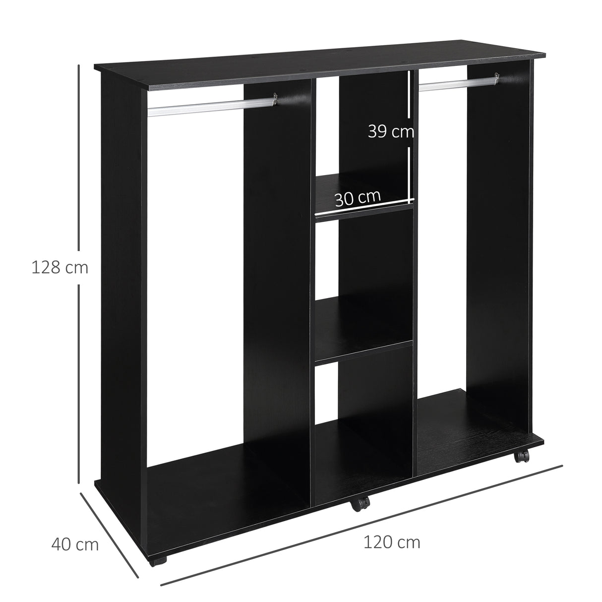 easycomfort easycomfort armadio guardaroba a 5 ripiani con ruote e barre appendiabiti in legno e alluminio nero 120x40x128cm ean 8054111843379