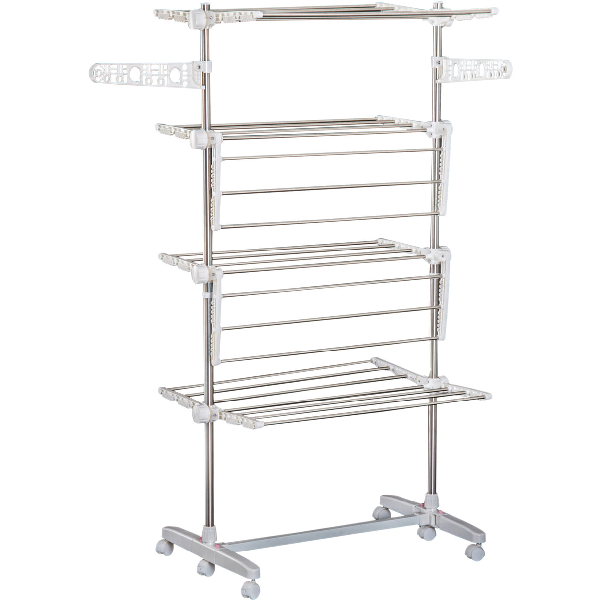 easycomfort easycomfort stendino verticale pieghevole in acciaio e plastica con 6 ruote e 4 ripiani regolabili 142x55x172 cm ean 8054144135915