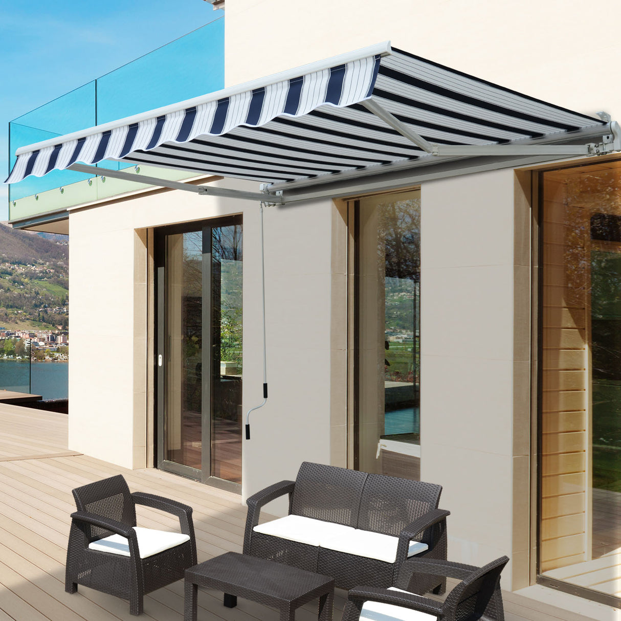 easycomfort easycomfort tenda da sole avvolgibile a parete manuale a righe blu e bianco 2.5x2m