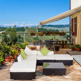 easycomfort easycomfort mobili da giardino in rattan pe con divano angolare e pouf con cuscini telaio set da 18 pezzi marrone