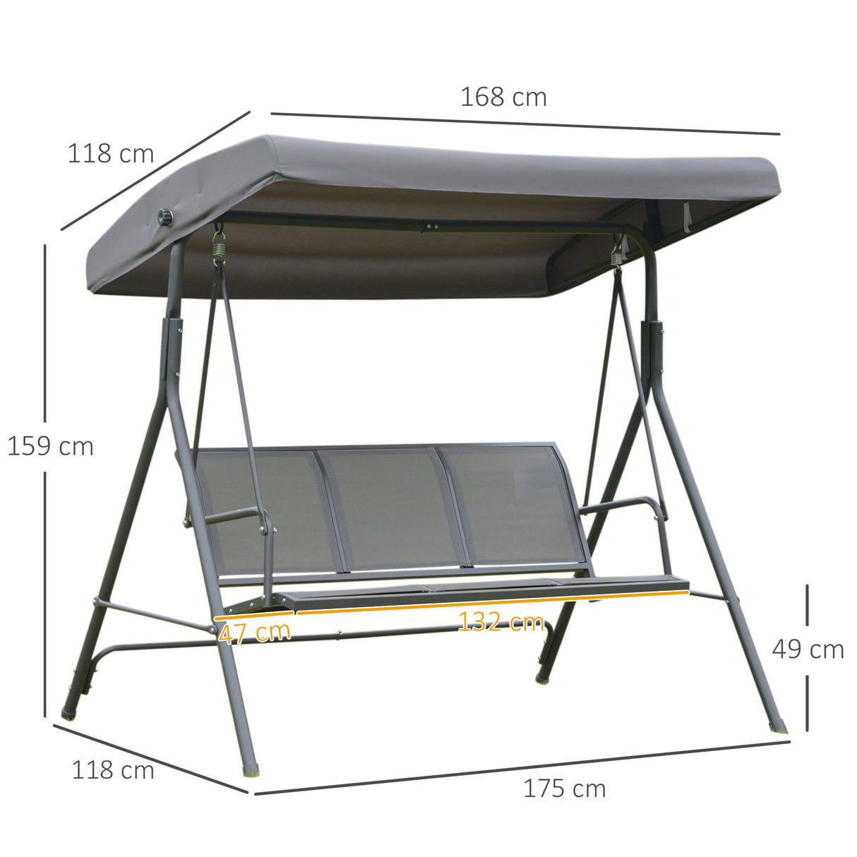 easycomfort easycomfort dondolo 3 posti con baldacchino in acciaio e tessuto poliestere grigio 178x111x155cm