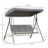 easycomfort easycomfort dondolo 3 posti con baldacchino in acciaio e tessuto poliestere grigio 178x111x155cm