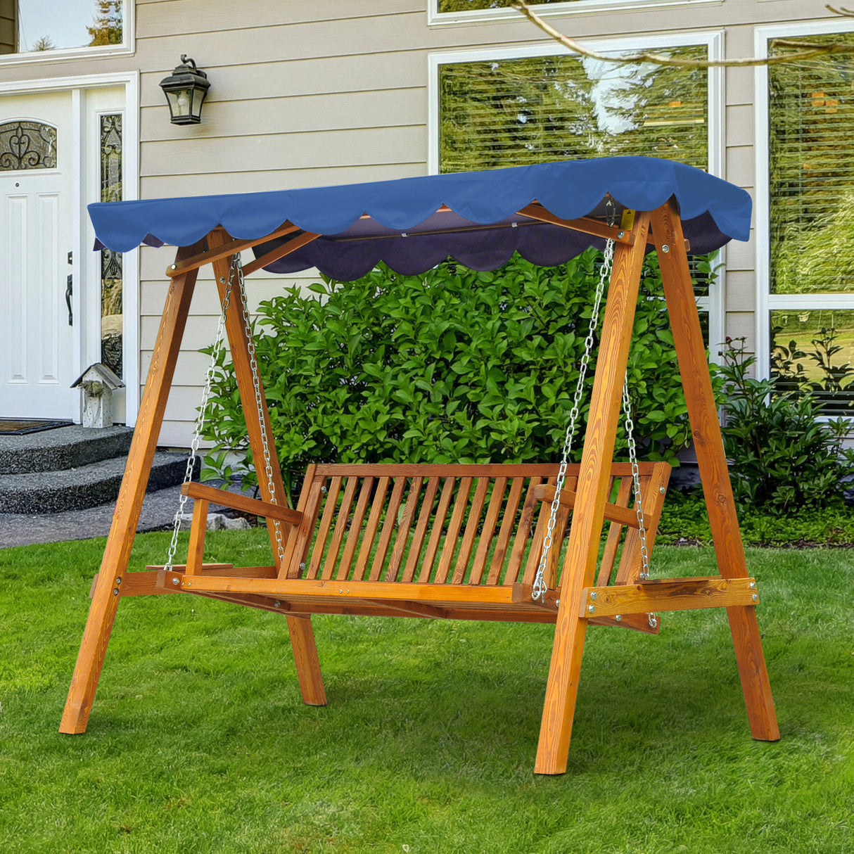 easycomfort dondolo da giardino 3 posti con baldacchino in legno 200x 130x 185cm