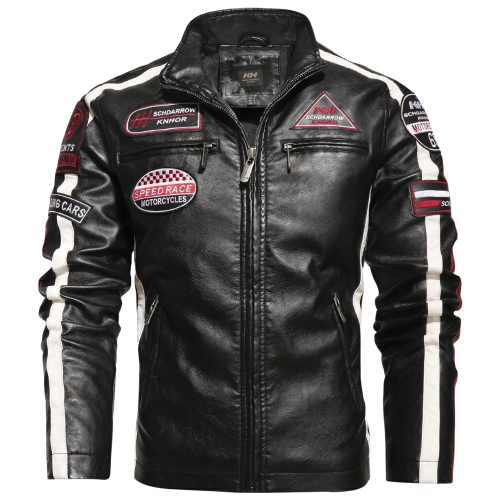 Vintage Faux Leather Motorcycle Patch Jacket