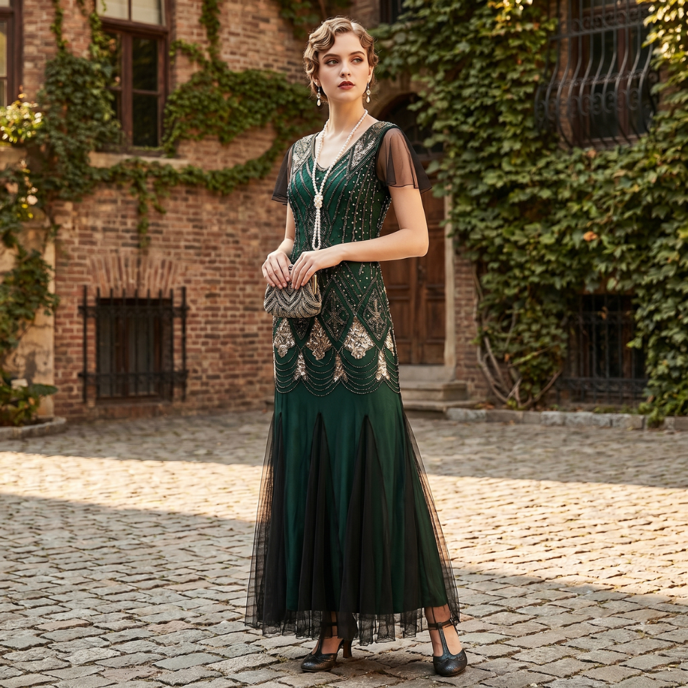 Green Haute Couture Long Gatsby Dress