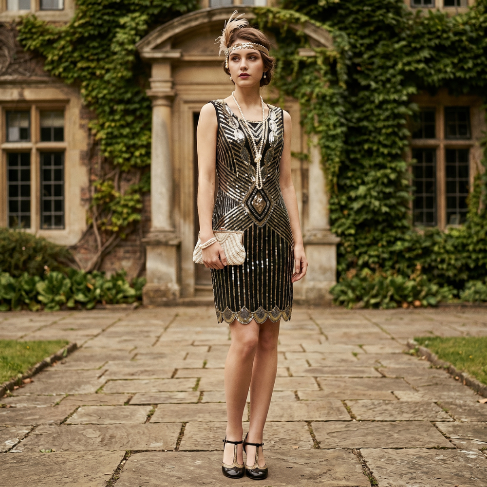 Short Black and Gold Gatsby Dress