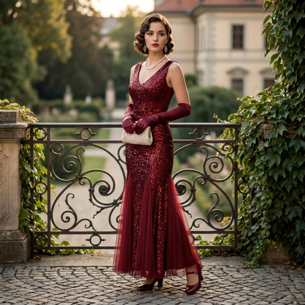 Gatsby Wedding Dress - Burgundy 