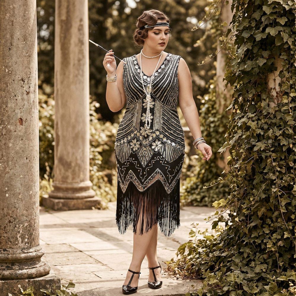 Plus Size Silver Gatsby Dress 