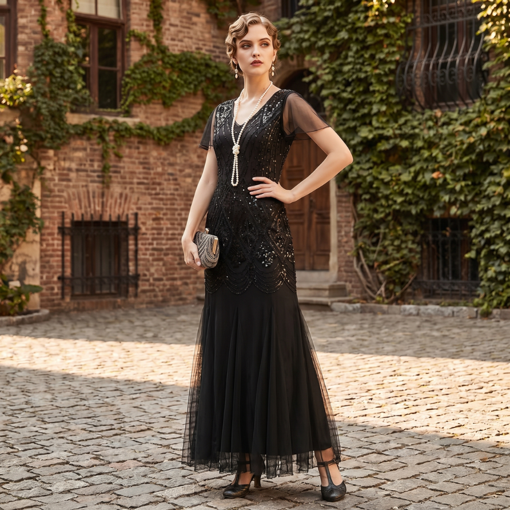 Black Haute Couture Long Gatsby Dress