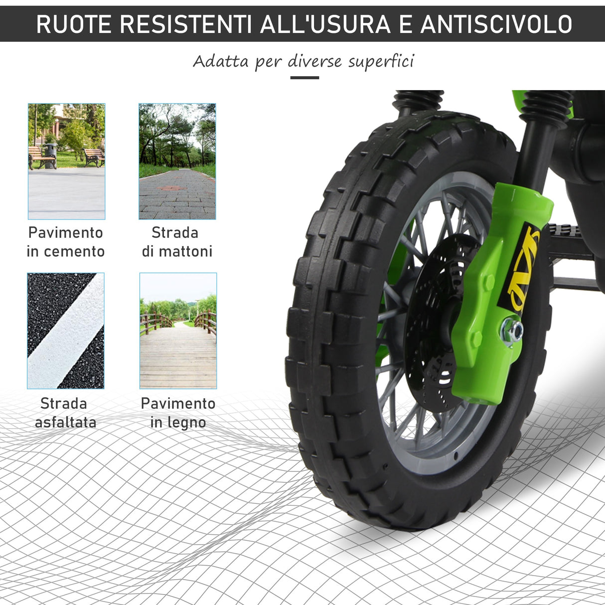 easycomfort easycomfort moto cross elettrica con rotelle verde per bambini 3 anni e piu batteria 6v velocita 2 5kmh 102 x 53 x 66cm