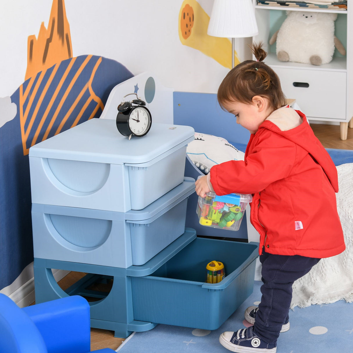 easycomfort easycomfort cassettiera in plastica colorata per cameretta con 3 cassetti 37x37x56 5cm blu