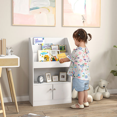 easycomfort easycomfort scaffale portagiochi per bambini con libreria e armadietto in legno 60x29 5x100cm bianco