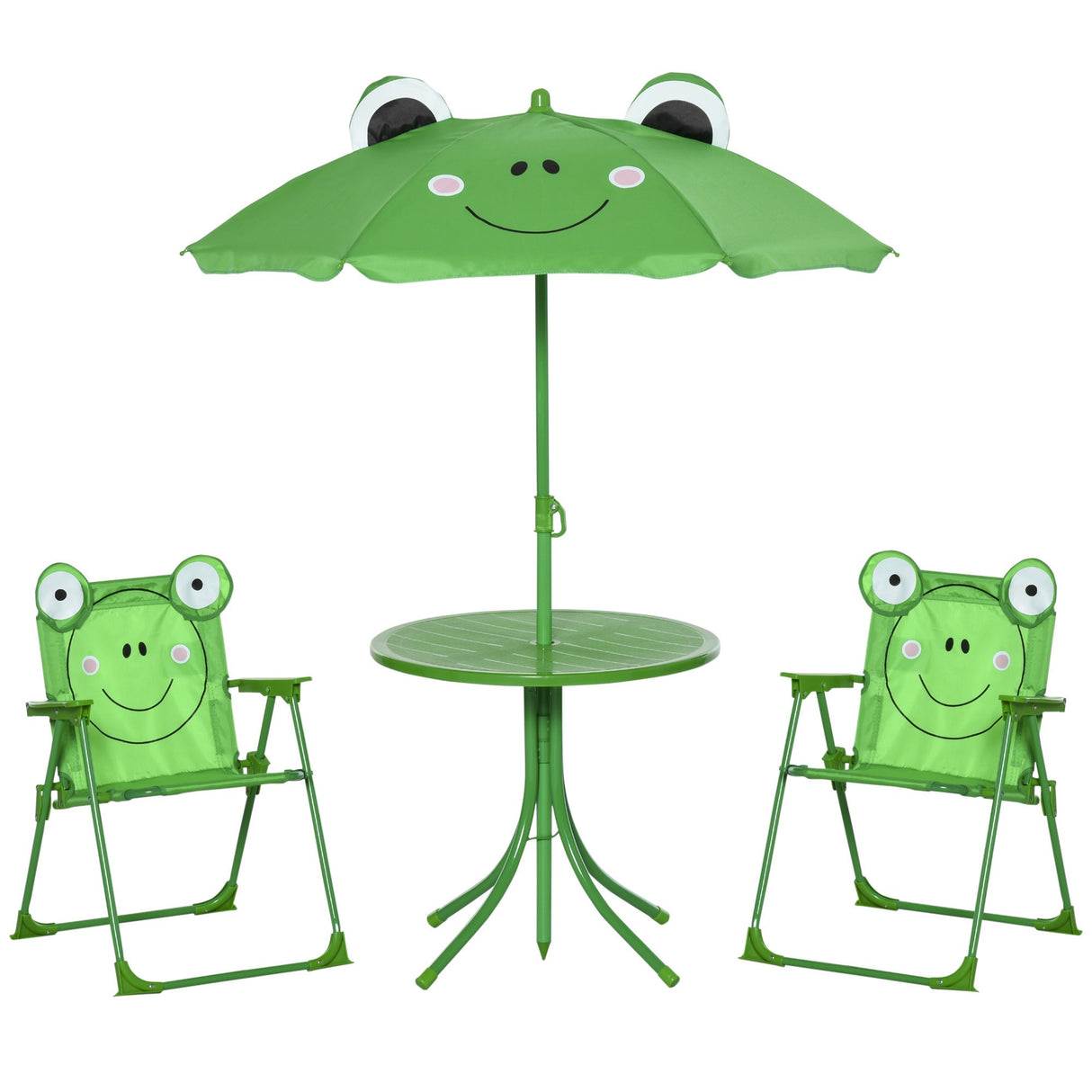 easycomfort easycomfort set tavolo da giardino con 2 sedie pieghevoli e ombrellone per bambini rana
