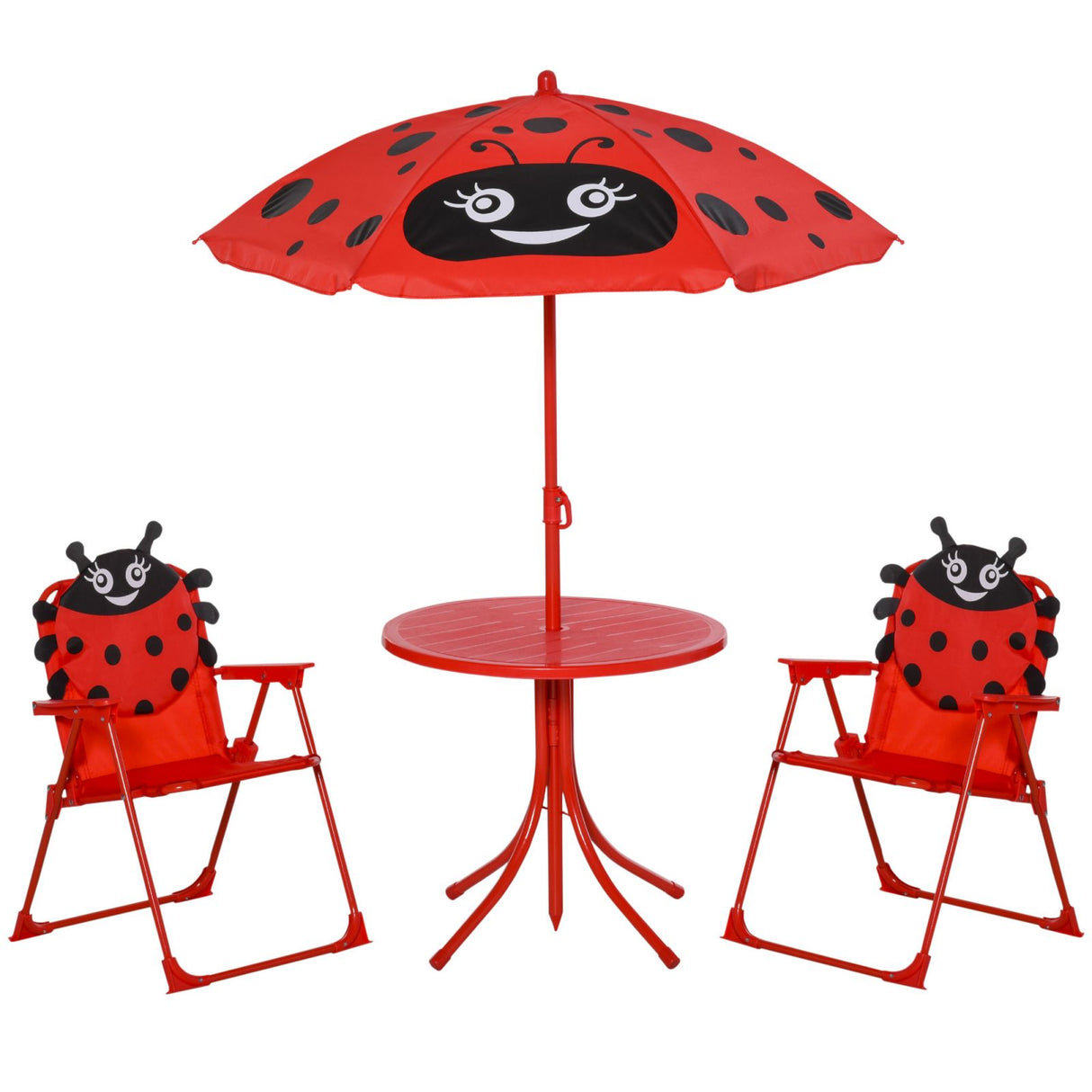 easycomfort easycomfort set tavolo da giardino con 2 sedie pieghevoli e ombrellone per bambini coccinella
