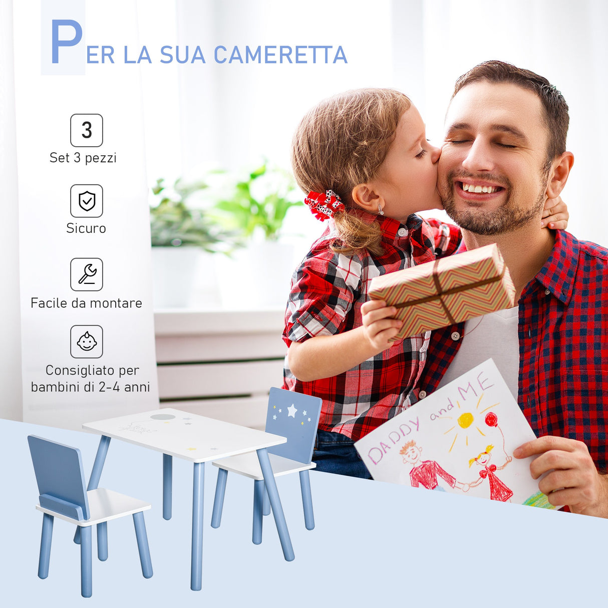 easycomfort easycomfort tavolo e sedie per bambini e bambine 2 4 anni in legno azzurro e bianco set 3 pezzi
