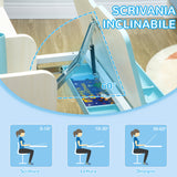 easycomfort easycomfort banco scuola con sedia per bambini 3 12 anni altezza regolabile e piano inclinabile azzurro