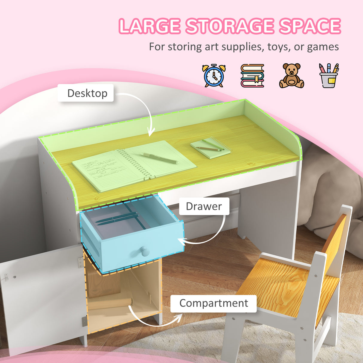 easycomfort easycomfort banco scuola e sedia per bambini da 3 6 anni con cassetto e armadietto in legno bianco