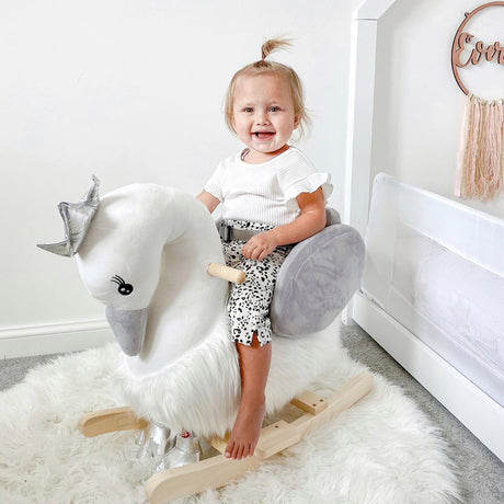 easycomfort easycomfort dondolo giocattolo a forma di cigno bianco e grigio per bambini 18 36 mesi max 40kg legno di pioppo e peluche