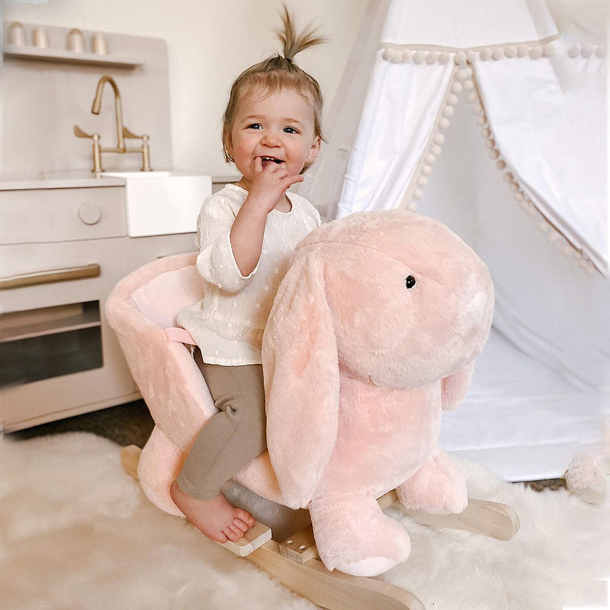 easycomfort easycomfort dondolo giocattolo a forma di coniglio rosa per bambini 18 36 mesi max 40kg suoni realistici e batterie incluse
