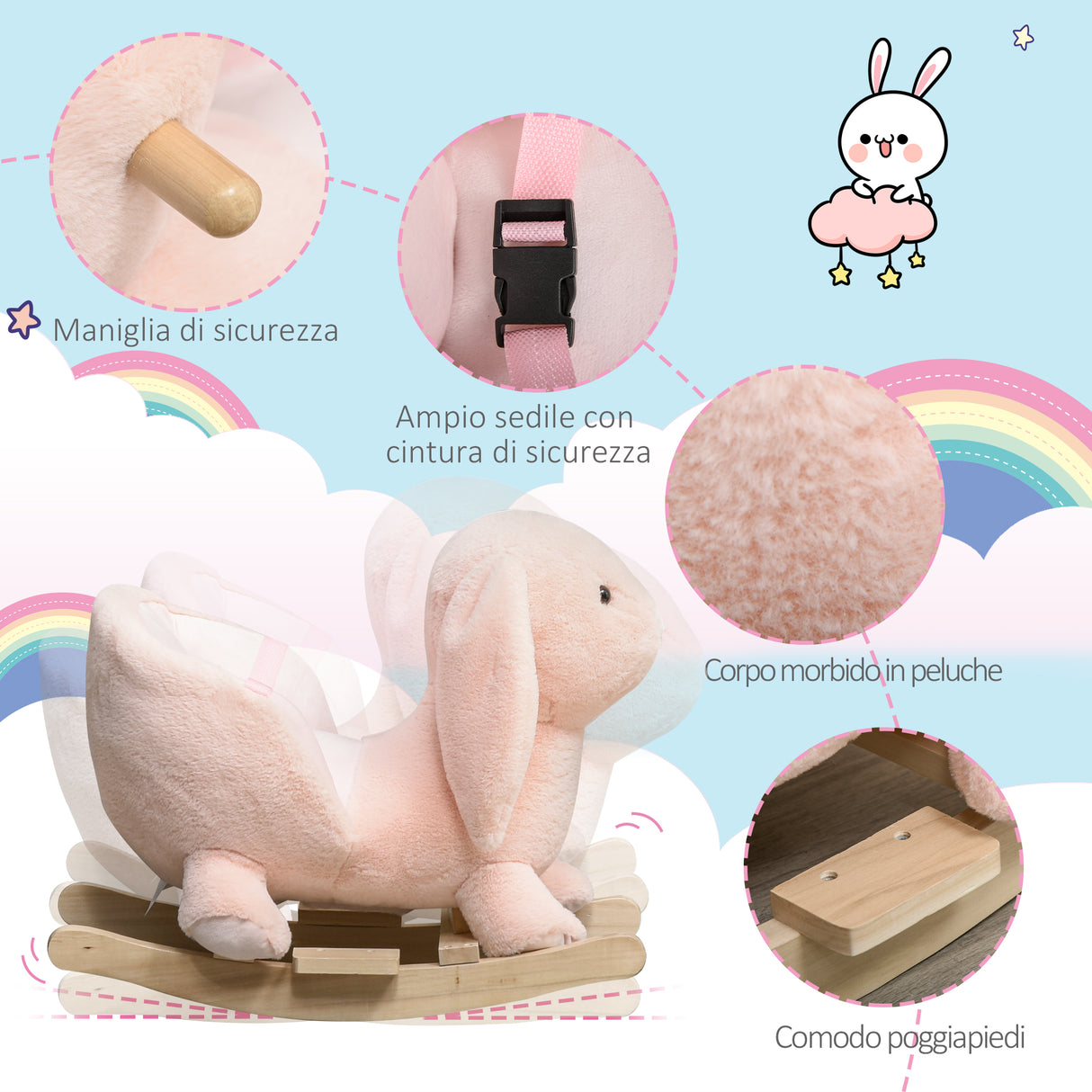 easycomfort easycomfort dondolo giocattolo a forma di coniglio rosa per bambini 18 36 mesi max 40kg suoni realistici e batterie incluse