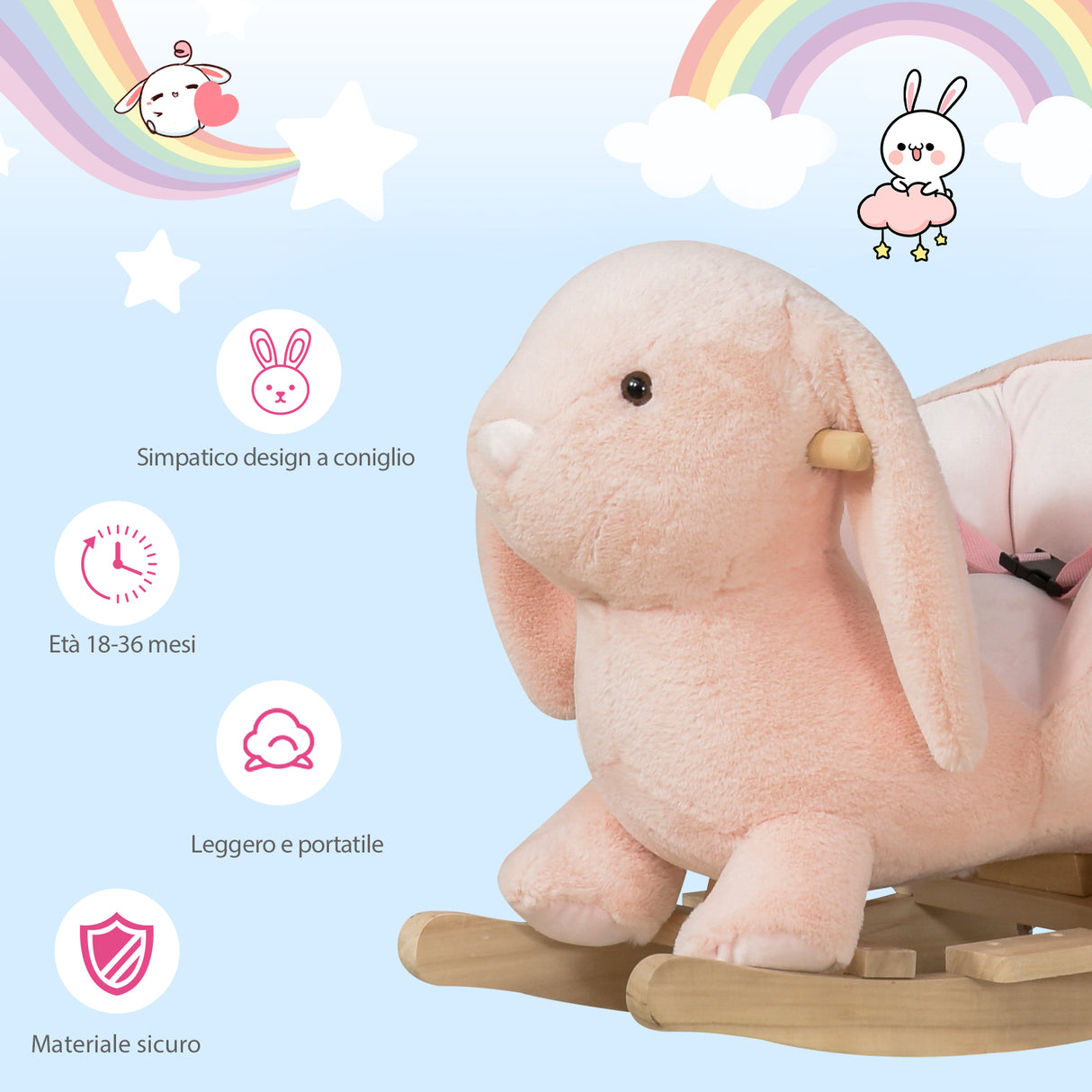 easycomfort easycomfort dondolo giocattolo a forma di coniglio rosa per bambini 18 36 mesi max 40kg suoni realistici e batterie incluse