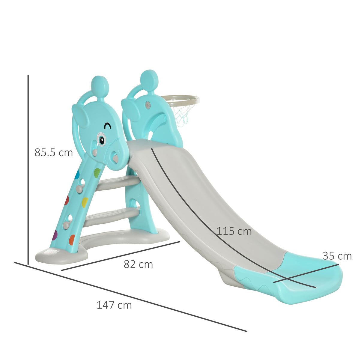 easycomfort easycomfort scivolo per bambini con canestro basket per interno ed esterno in pp e hdpe eta 2 4 anni 147x82x85 5cm grigio e blu