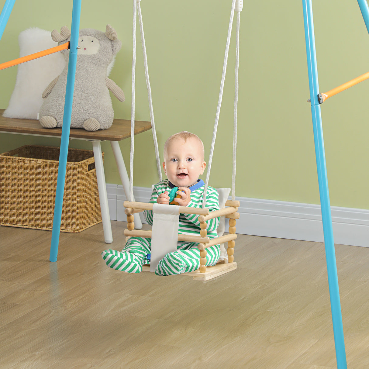 easycomfort easycomfort altalena per bambini 9 36 mesi in legno e cotone con corda regolabile e cuscino 30x30x110 180 cm