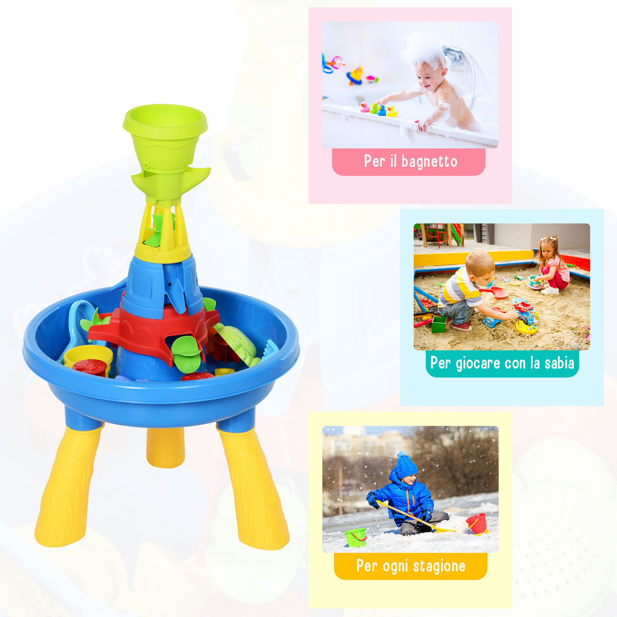 easycomfort easycomfort playset tavolino acqua e sabbia per bambini con 21 accessori set giocattoli tavolo acquatico da spiaggia ed esterni in pp 46x46x72 cm