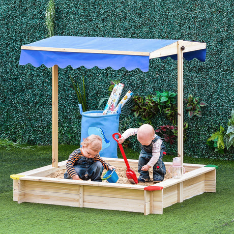 easycomfort easycomfort sabbiera per bambini in legno con panca e tettuccio parasole regolabile 120x120x120cm