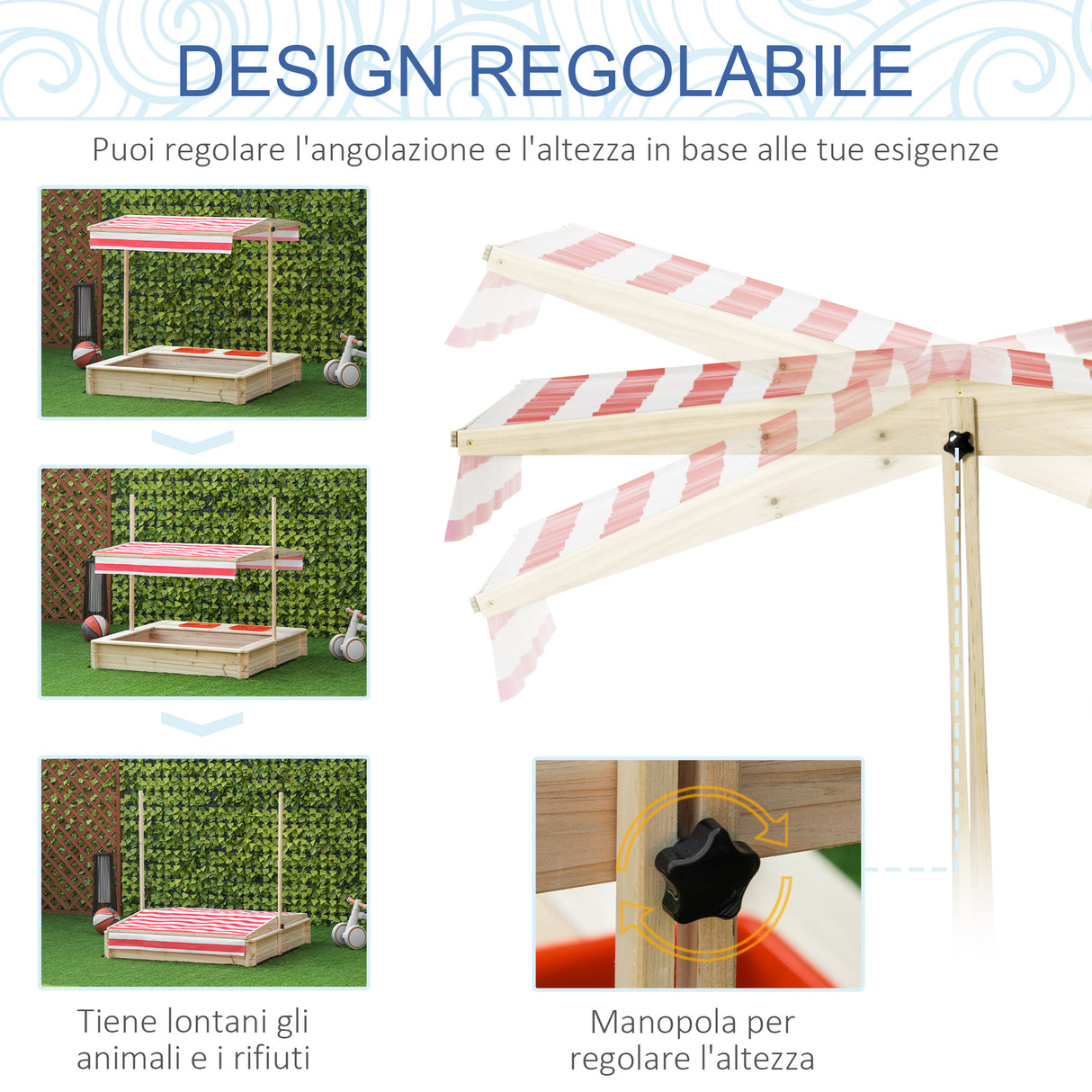 easycomfort easycomfort sabbiera da cortile con tettuccio regolabile per bambini 3 8 anni 118x118x118cm legno