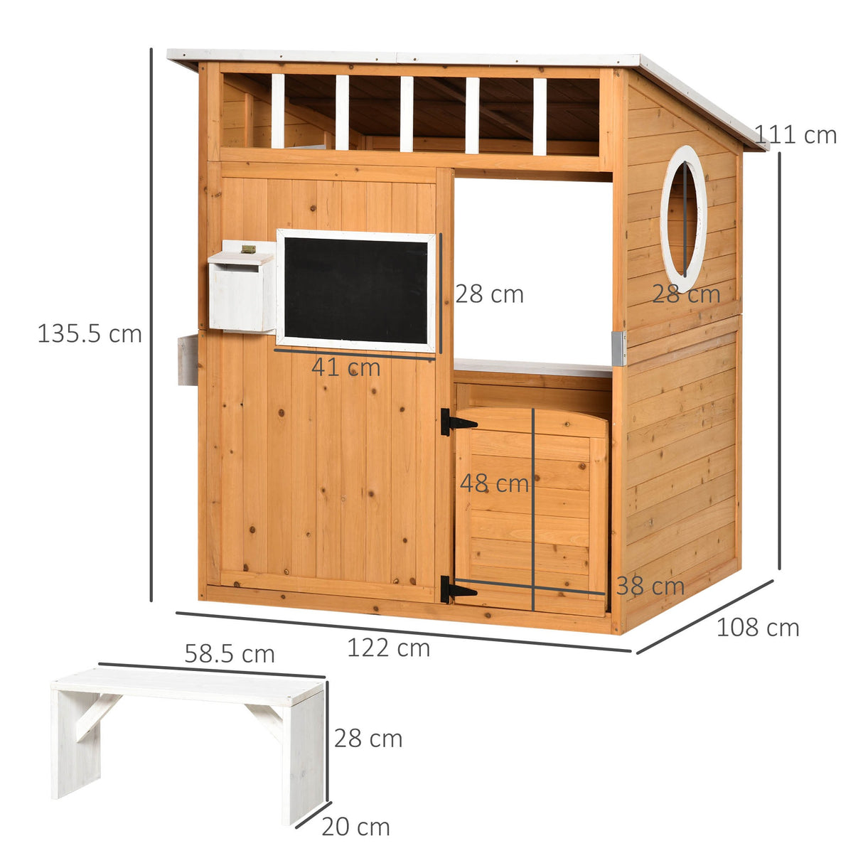 easycomfort easycomfort casetta per bambini in legno da esterno con porta finestre panca portavasi 122x108x135 5cm gialla