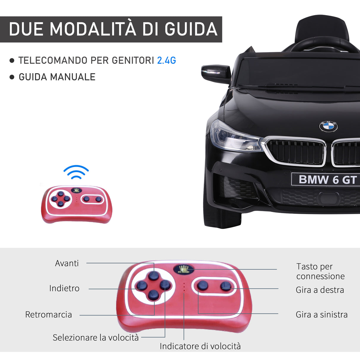 easycomfort easycomfort macchina auto elettrica 6 v con telecomando per bambini pp 106 x 64 x 51 cm nero