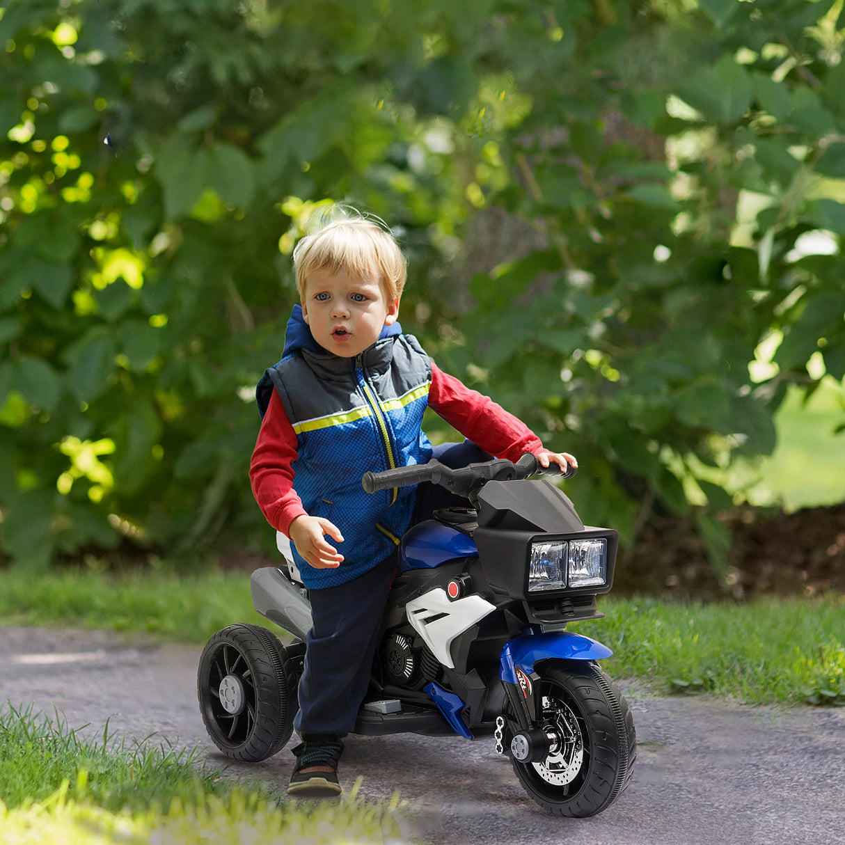 easycomfort easycomfort moto elettrica per bambini 3 5 anni max 25kg con 3 ruote luci e suoni batteria 6v blu e nero 86x42x52cm