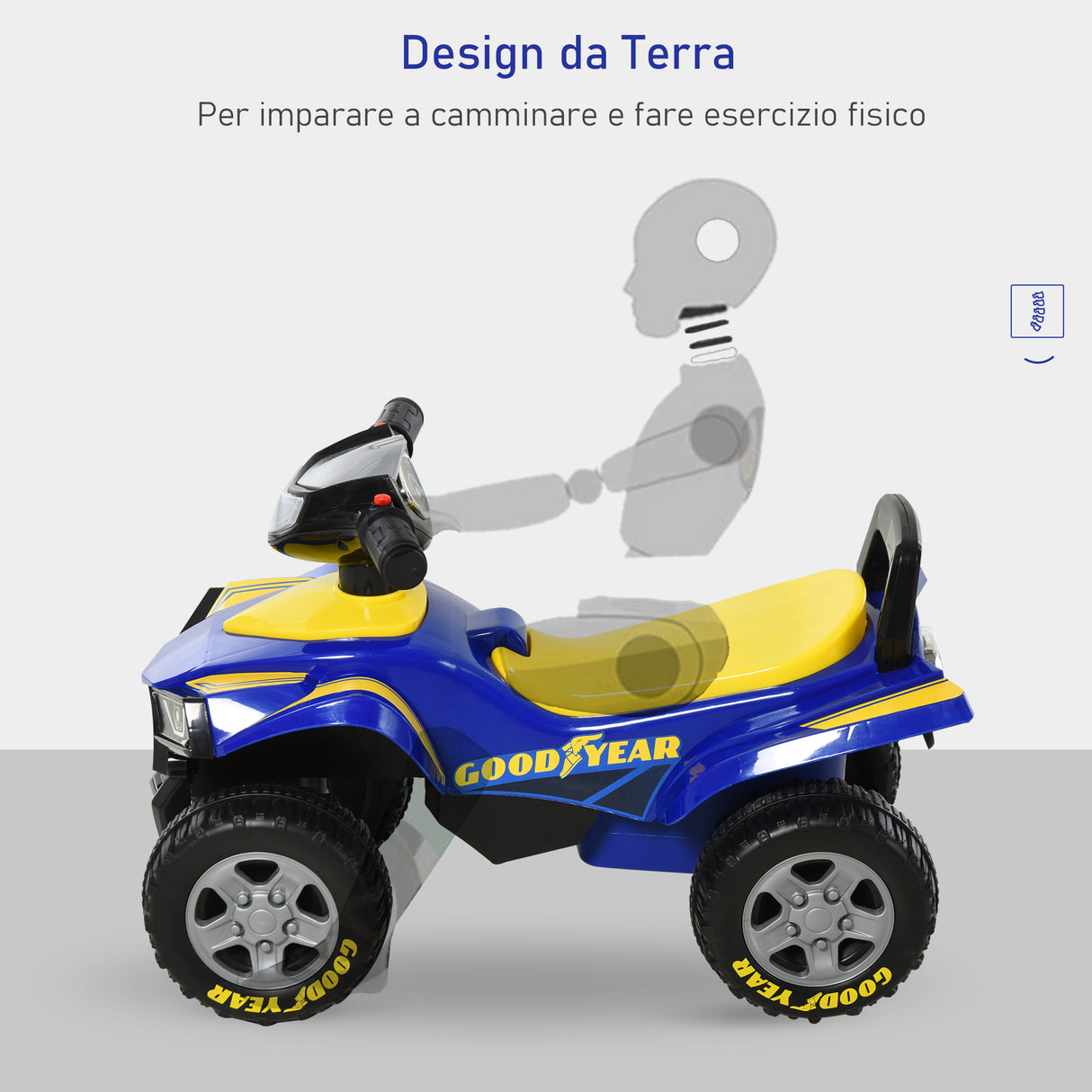 easycomfort easycomfort quad giocattolo per bambini 18 36 mesi con licenza goodyear con luci e suoni realistici blu e giallo 60x31x42cm
