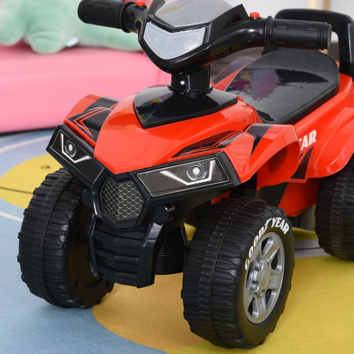 easycomfort easycomfort quad giocattolo per bambini 18 36 mesi con licenza goodyear con luci e suoni realistici rosso e nero 60x31x42cm