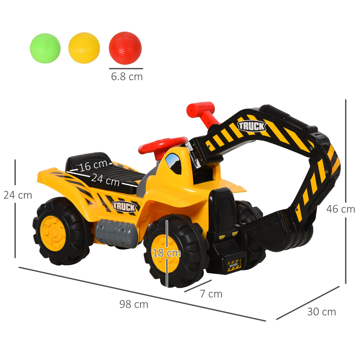 easycomfort easycomfort escavatore giocattolo per bambini max 30 kg con braccio mobile canestro e palline colorate giallo e nero