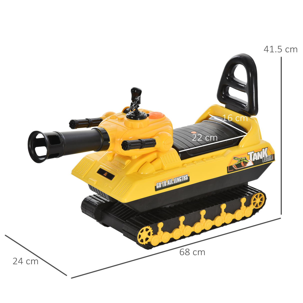 easycomfort easycomfort carro armato bambini con cannone spara palline e vano contenitore giochi cavalcabili per bambini 3 anni 68cmx24cmx41 5cm giallo
