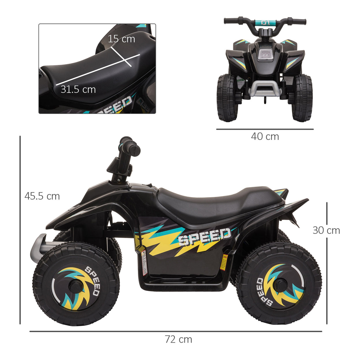 easycomfort easycomfort quad elettrico per bambini 18 36 mesi con batteria ricaricabile da 6v 72x40x45 5 cm nero