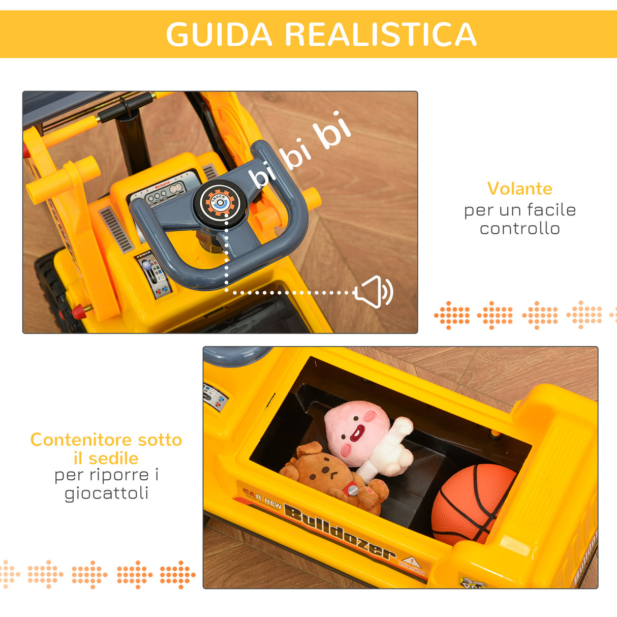 easycomfort easycomfort ruspa giocattolo con volante escavatore manuale e vano nascosto gioco cavalcabile bambini 2 3 anni 70x26x37cm giallo