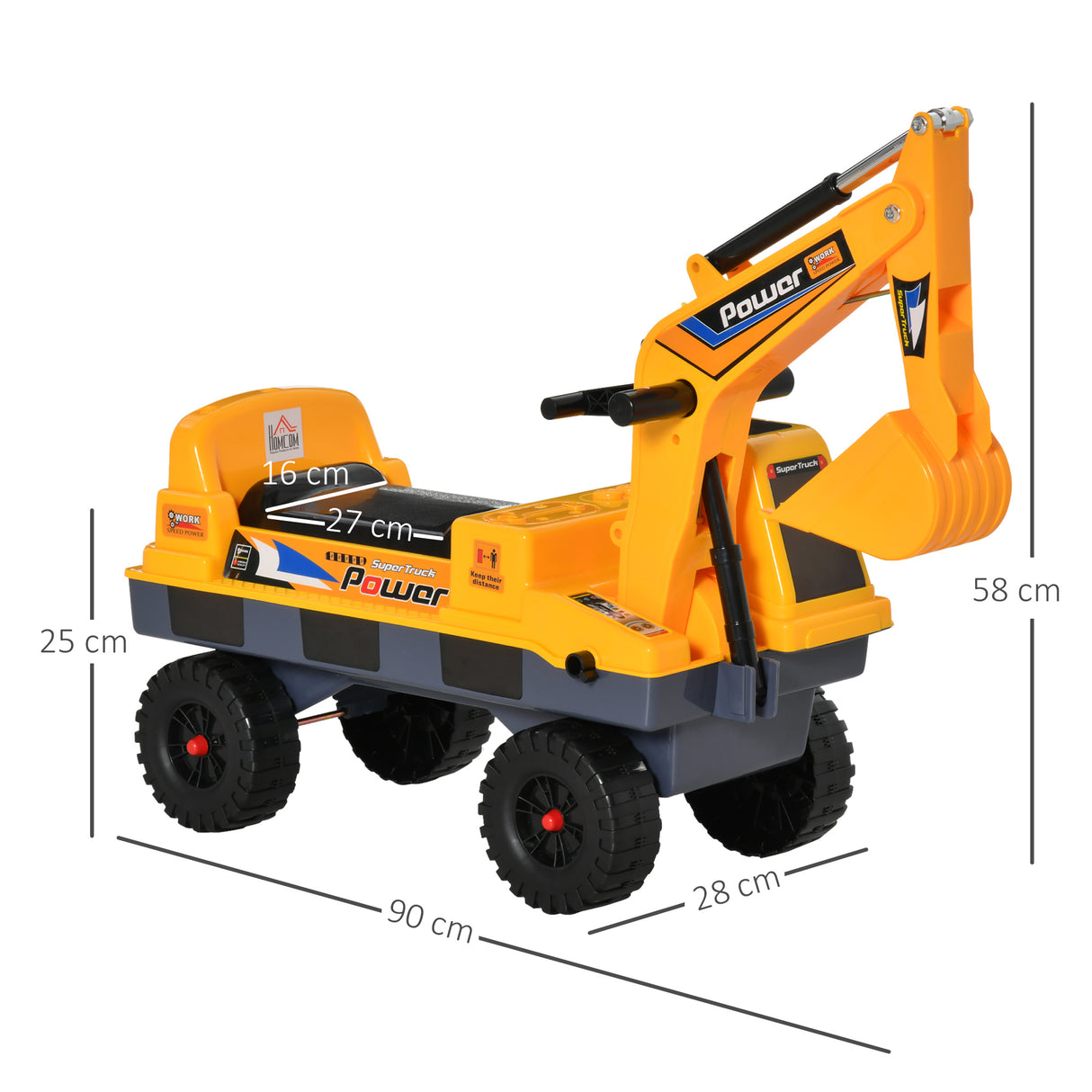 easycomfort easycomfort ruspa giocattolo 2 in 1 con escavatore e mordente vano nascosto gioco cavalcabile bambini 2 3 anni 90x28x58cm giallo