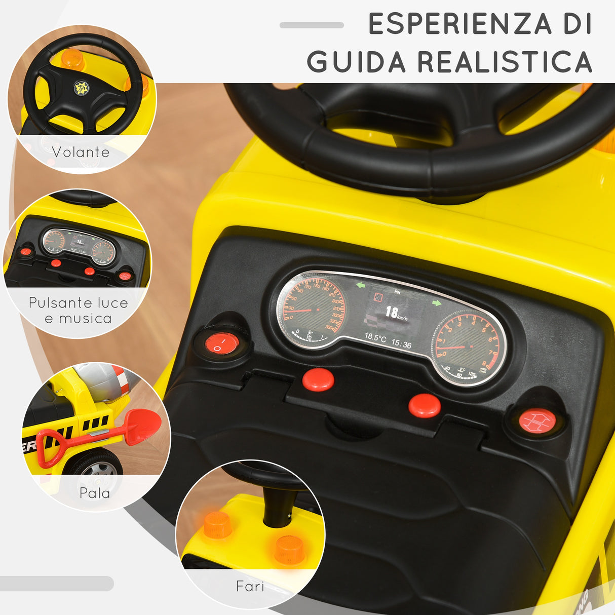 easycomfort easycomfort macchina per bambini cavalcabile 2 in 1 con betoniera luci e suoni eta 18 36 mesi 78x28 2x42cm giallo